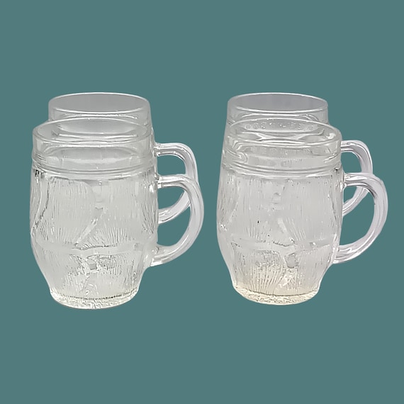 4 vintage beer mugs, nice design in thick glass, old pint 25 cl