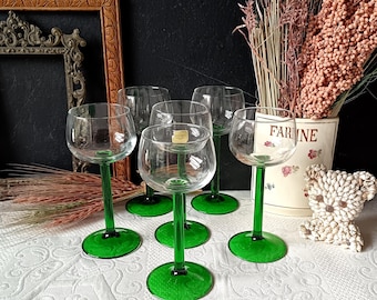 6 elegante Luminarc-Stielgläser in Smaragdgrün, Rheinweingläser, Weißweingläser