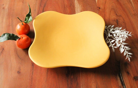 Decorative yellow or orange ceramic plate, ASA Germany, vintage 1990