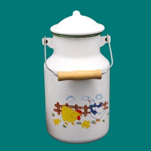 MILK POT enameled metal barnyard animals