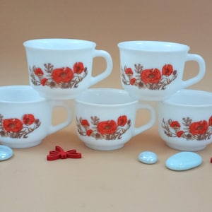 5 ARCOPAL 1980/90 milk glass CUPS, retro, vintage, opaline