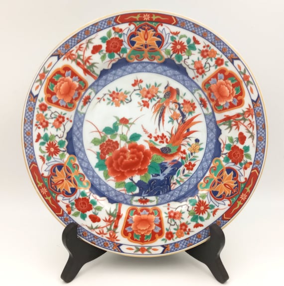 PLATE porcelain decoration japan decor bird of paradise peony
