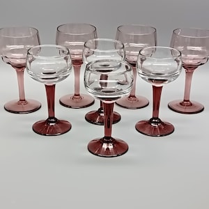 Vintage stemmed glasses, old colored port glasses 1950