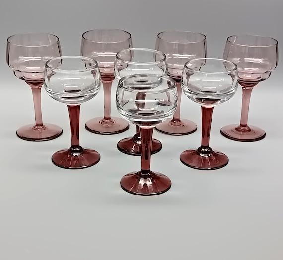 Vintage stemmed glasses, old colored port glasses 1950