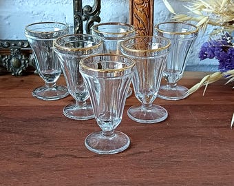 VERRES à liqueur anciens à pied avec liseré doré début 20ème, antique french shot glasses,