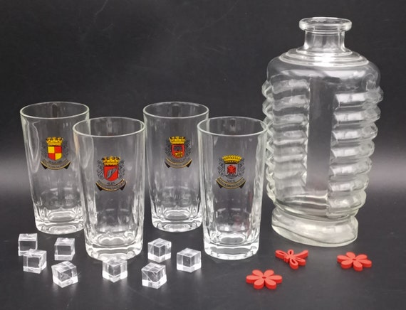 CARAFE and 4 DUVAL Glasses towns in the south of France Tarascon, Ales, Beaucaire and Nice