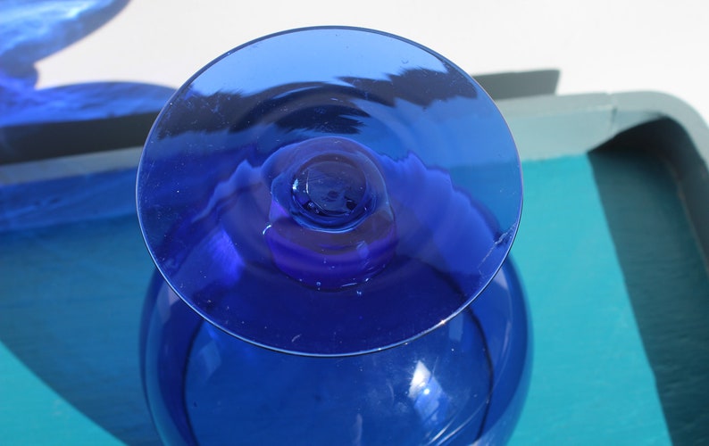 Vintage blue Sugar Bowl Cobalt glass with glass lid  glass jar  Cookie Jar  sugar  Biscuit jar