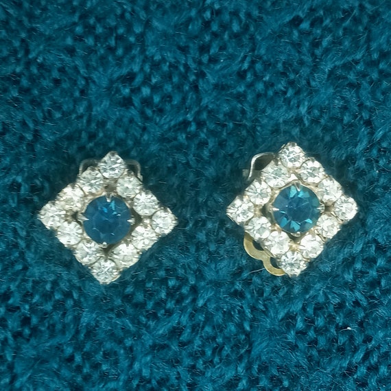 EAR CLIPS square crystal vintage 70s