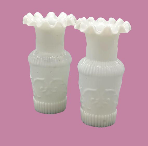 Pair of small, vintage, French, blue opaline fairground VASES
