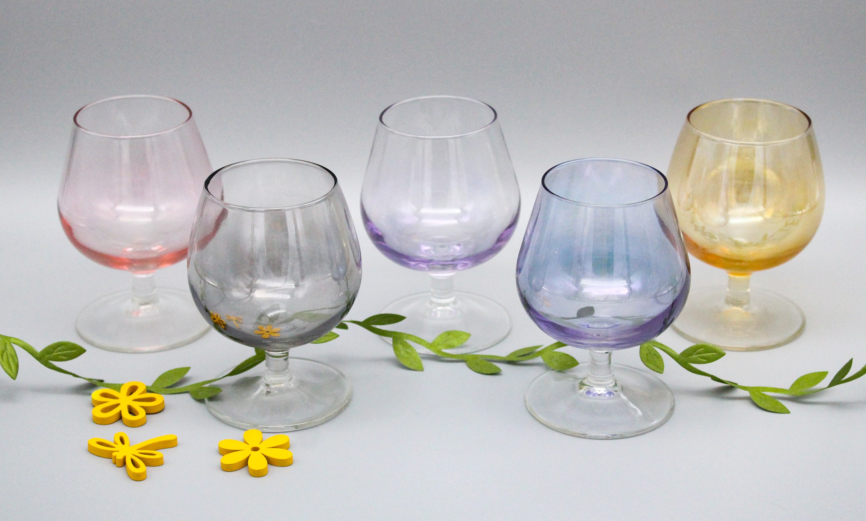 5 elegant VINTAGE COGNAC GLASSES in multicolored crystal Harlequin France