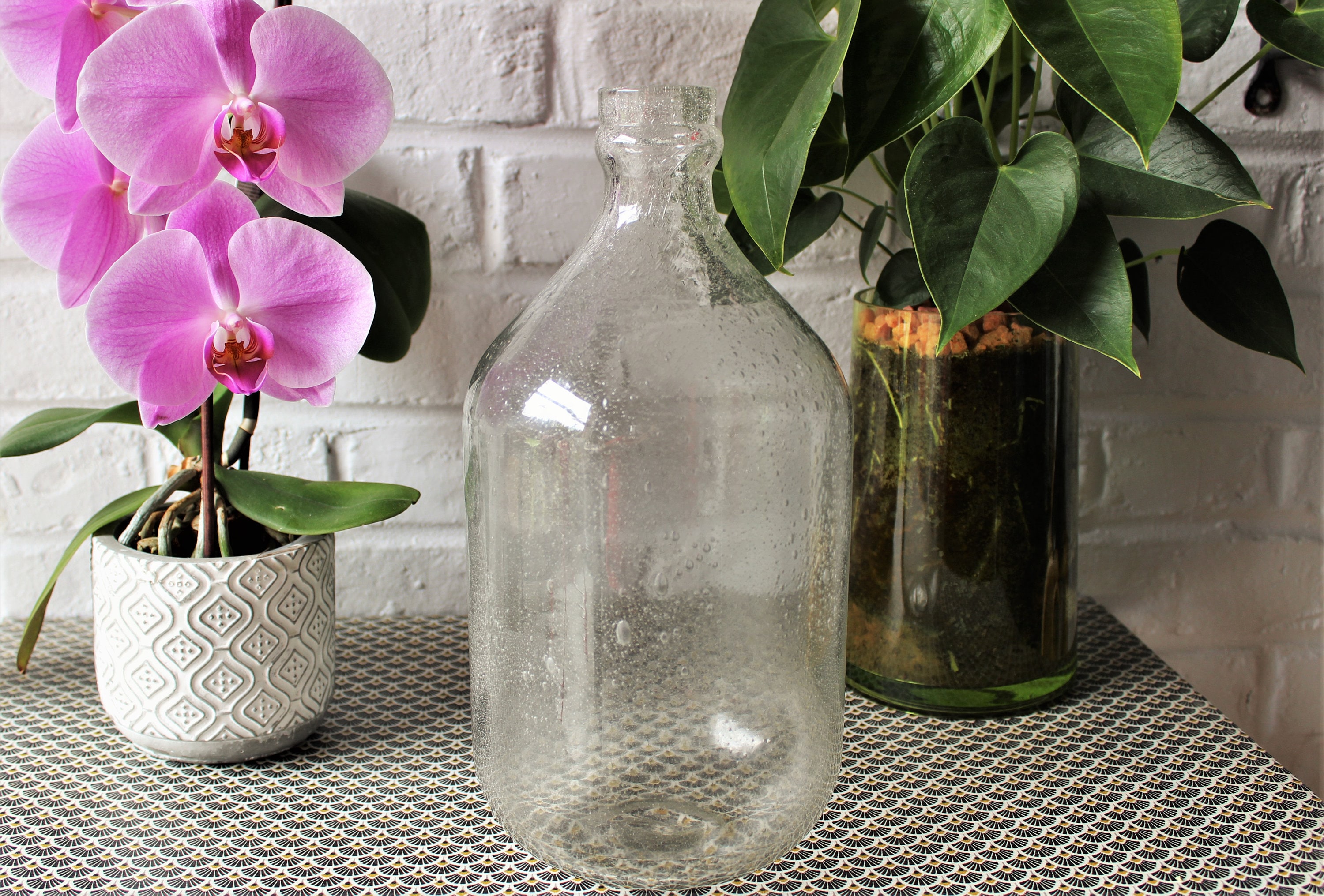 Bonbonne Verre Bulles Transparent, Vase, Boho, Bohème, Décoration, Dame Jeanne