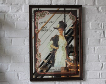 Large MIRROR illustrated vintage van houten chocolate, screen printed image