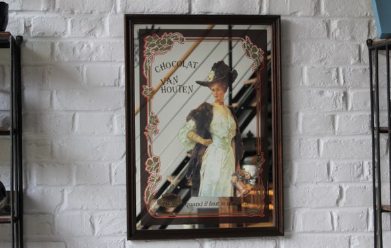 Large MIRROR illustrated vintage van houten chocolate, screen printed image