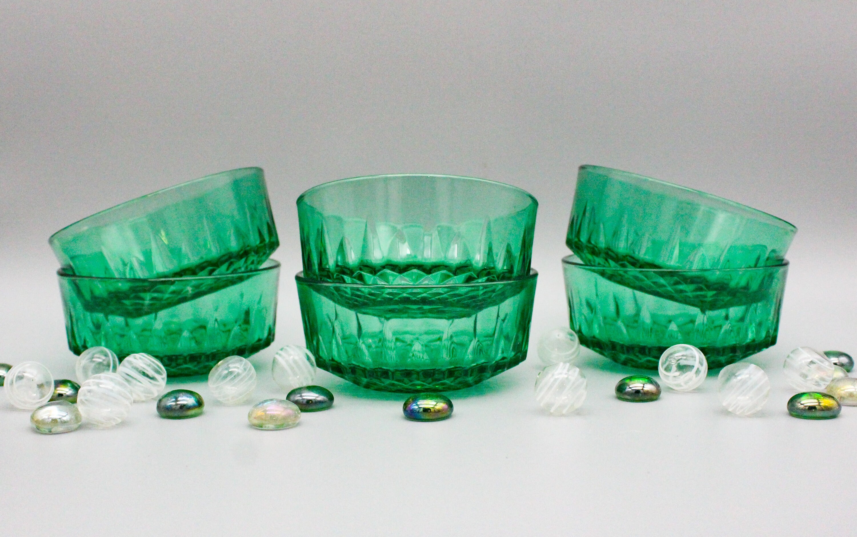 6 Coupelles Vert Émeraude, Années 70 Coupelles en Verre Vert, Bols Vintage Arcoroc France
