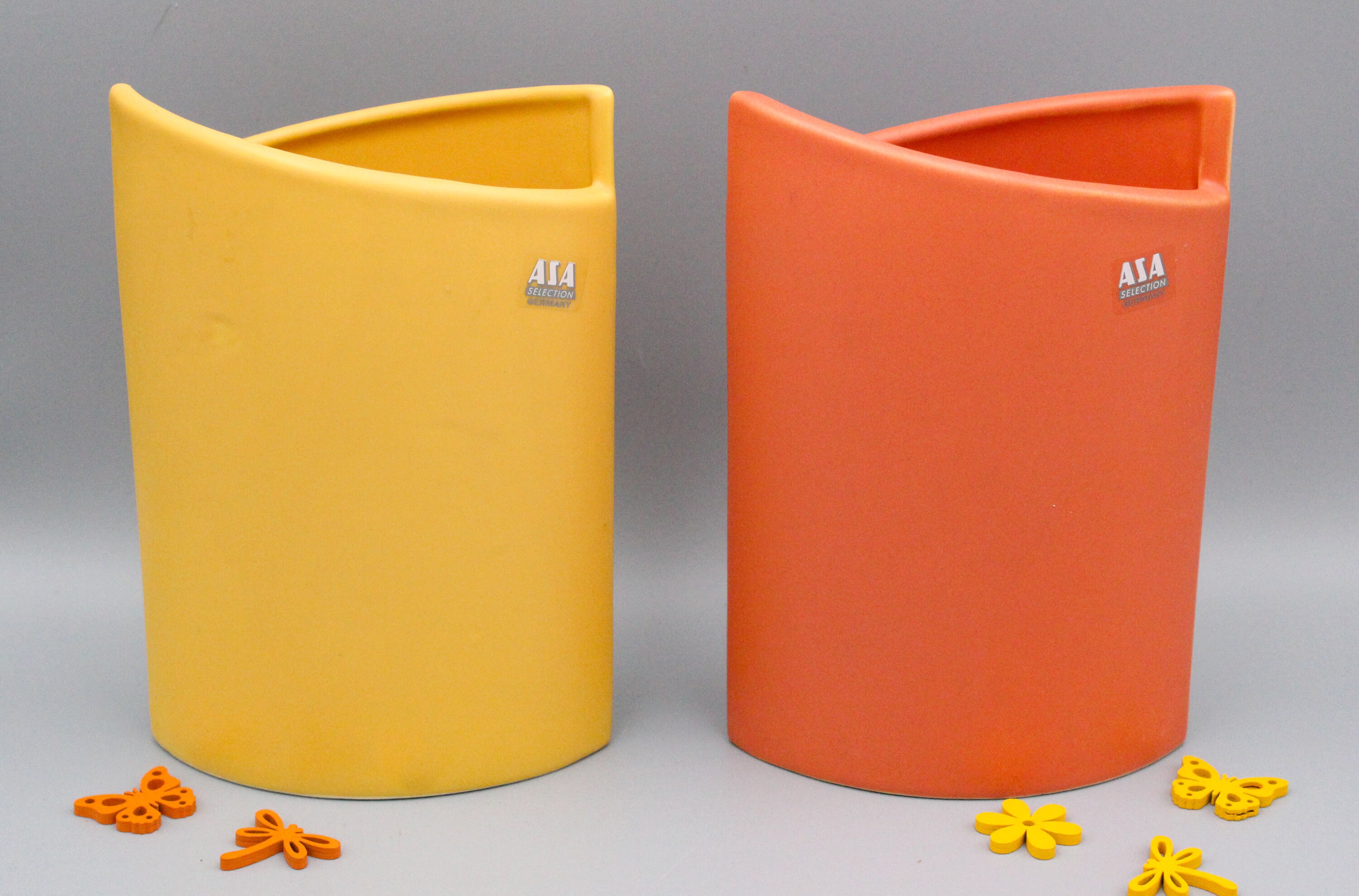 Vase Céramique Émaillé Orange/Jaune Satiné, Marque Asa Allemagne, Années 80/90 Vintage