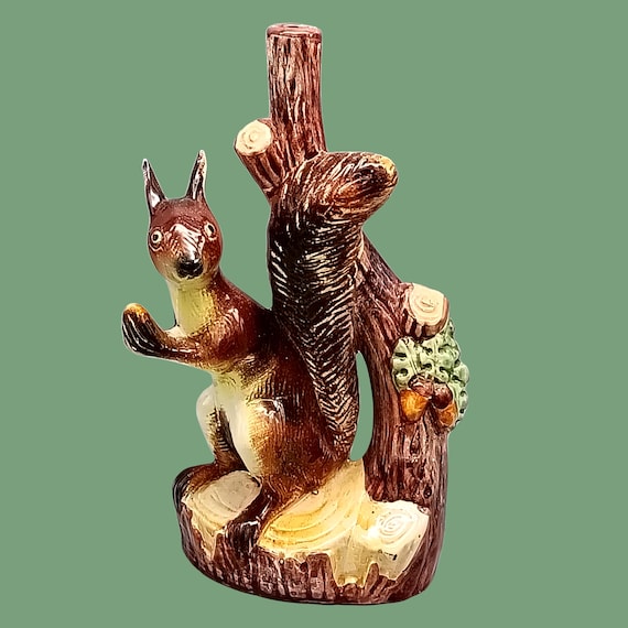 VASE squirrel on branch vintage kitsch Italy K.L.E.M 1970
