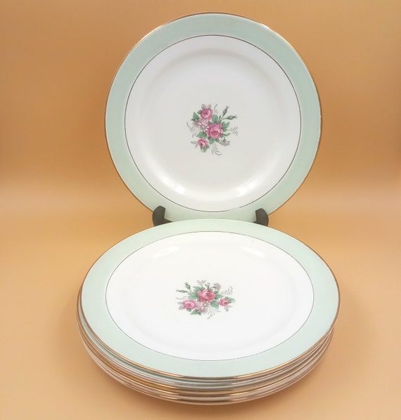 6 flat PLATES France pattern bouquet of roses PORTEYLOR L'amandinoise vintage