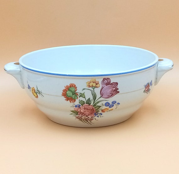 Vintage salad bowl, semi-porcelain Orchies Saint-Amand, ROUSSILLON pattern, France