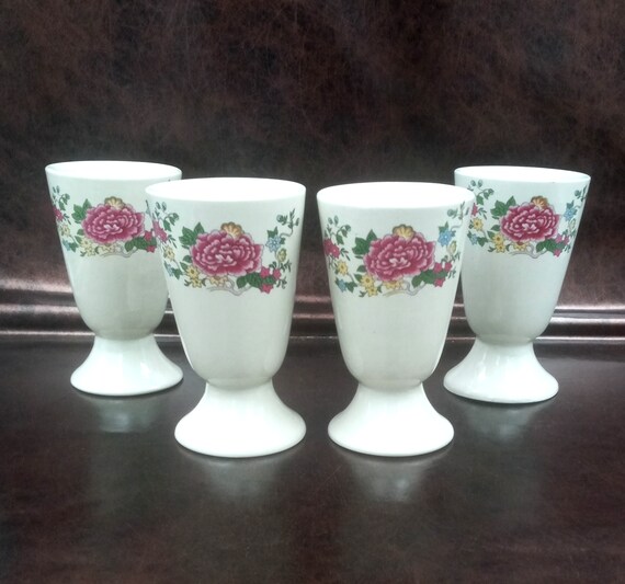 4 vintage MAZAGRANS with floral decoration, rustic coffee cups from the 1970s/80s