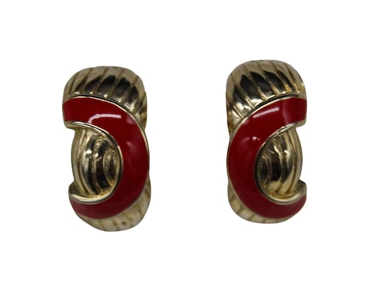 EAR CLIPS vintage clips rings gold and red metal