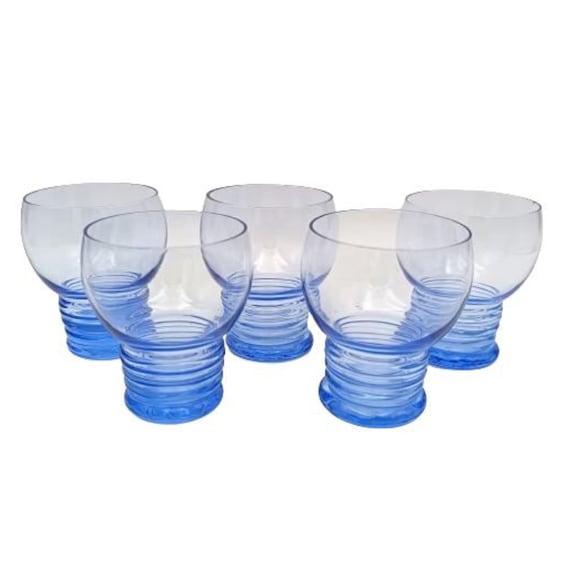 5 vintage blue 10 cl liqueur GLASSES 1940/50 France