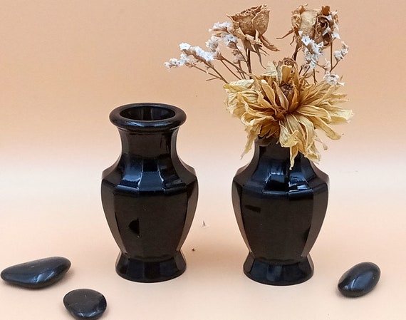 Pair of vintage mini VASES in black opaline Luminarc France