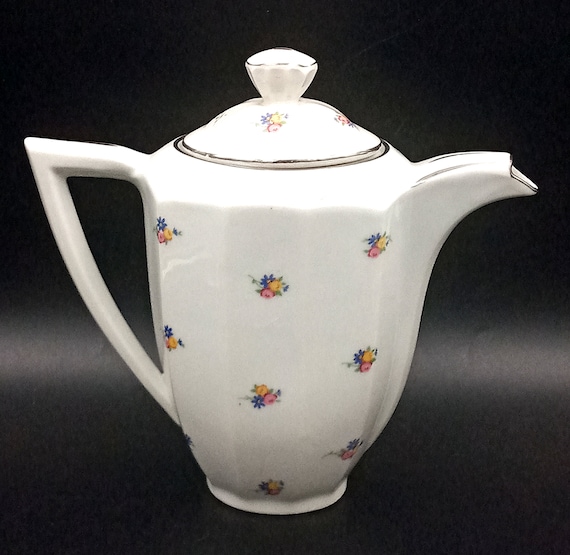 TEAPOT COFFEE POT in earthenware DECOR pink flowers Shabby French style tea coffee 50s