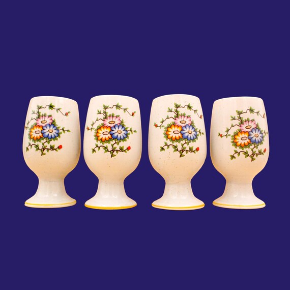 4 MAZAGRANS, STANDED CUPS in vintage French stoneware