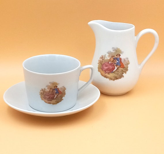 Large CUP and CREAMER in Vintage White Porcelain Pillivut