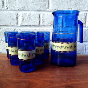 Ensemble vert carafe à orangeade et ses verres vintage années 70