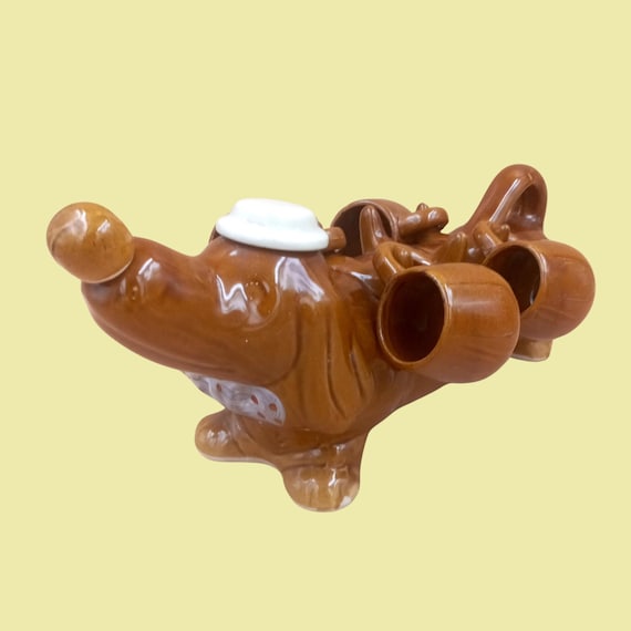 Vintage ceramic dog CARAFE with 5 small vintage cups France