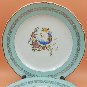 6 ASSIETTES plates françaises vintage, porcelaine Céranord Saint-Amand, Phoenix sur une branche fleurie image 2