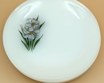 6 ASSIETTES dessert opaline française luminarc motif narcisses, Années 1960 - France