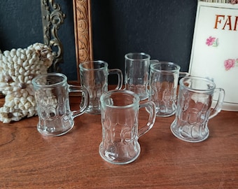 6 MINI MUGS in vintage French glass, liqueur glasses