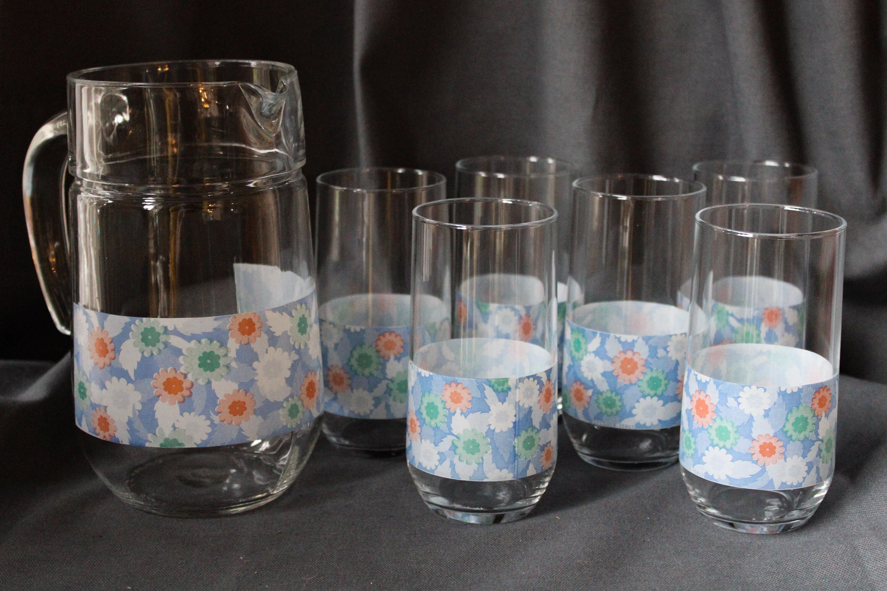 Service à Orangeade Vintage 6 Verres et Pichet, Fabriqué en Italie