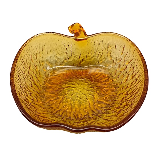 Vintage amber glass apple-shaped salad bowl, kitchen decor, apple decor, antique bowl made in France