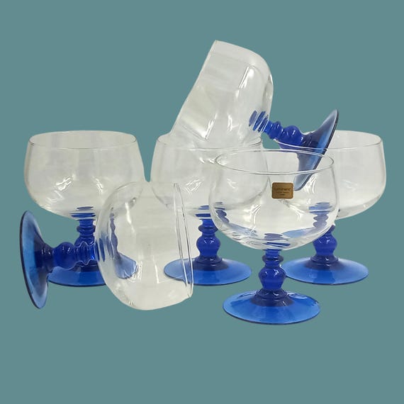 6 GLASSES 50 cl vintage in transparent glass and cobalt blue foot Luminarc, ice cream cup