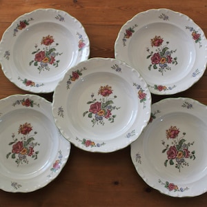 5 vintage French hollow PLATES, porcelain floral decor, Euro porcelain old colmar decor