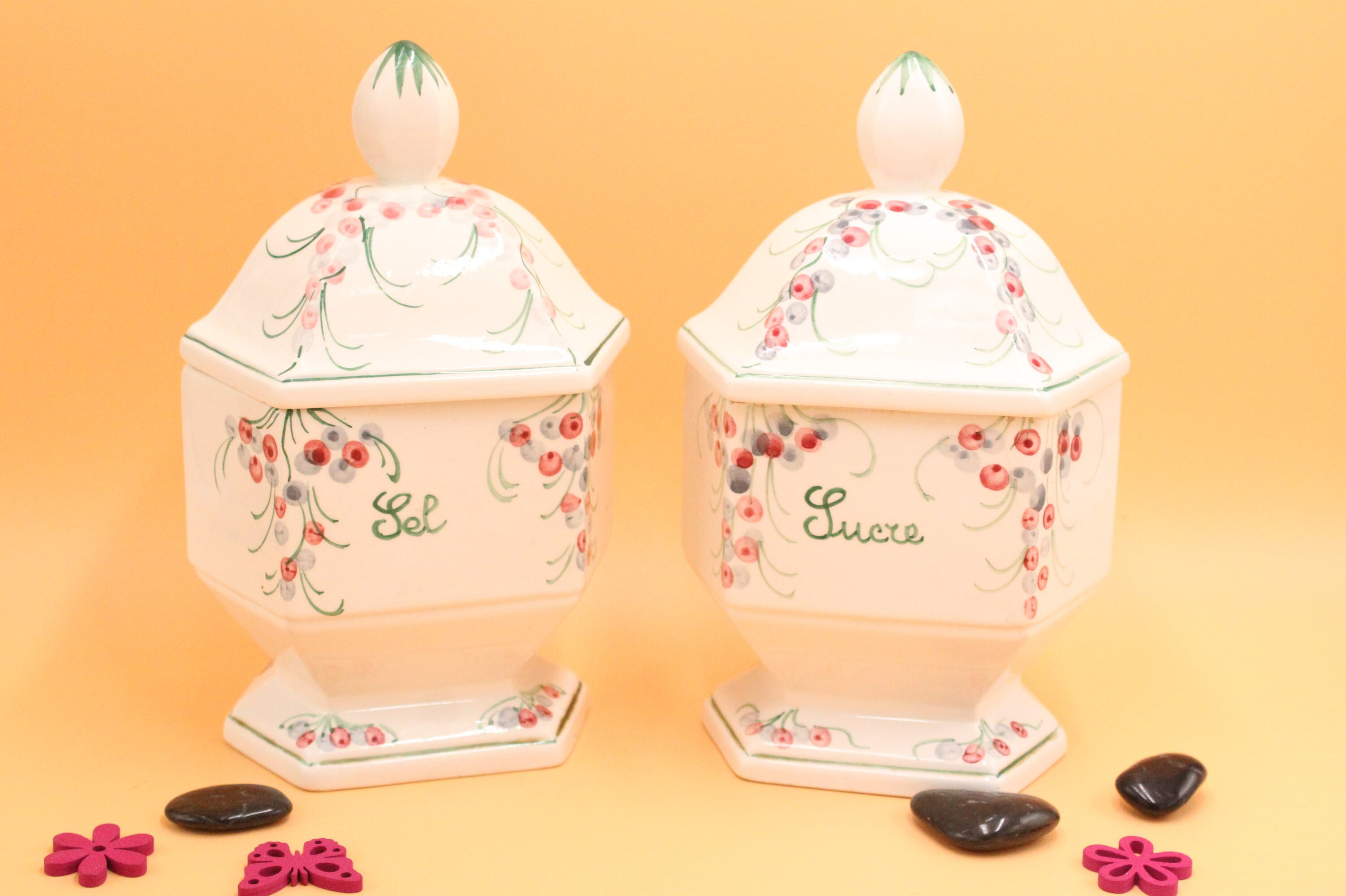 2 Pots à Épices Vintage Céramique, Boites Denrées Sel Sucre, Art 200