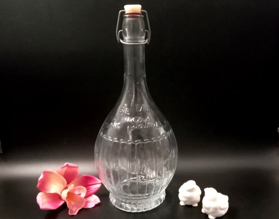 Large old BOTTLE, old glass bottle marked "le vin du patron", made in Italy