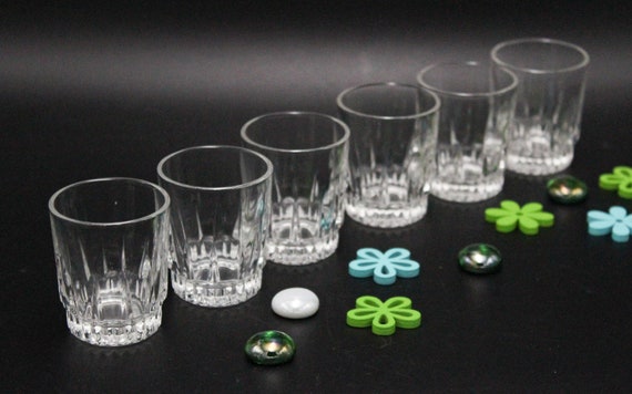6 small old liqueur GLASSES, transparent glass, vintage, French