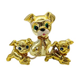 DOG and her puppies, gilded porcelain, circa 60, zoomorphic, figurine, statuette