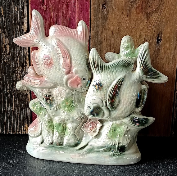 Vintage kitsch and glossy pastel tropical FISH figurine