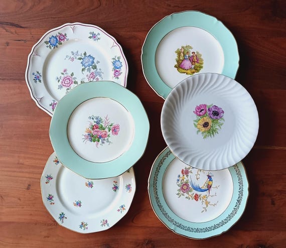 6 assorted vintage France dinner plates, Mix & Match