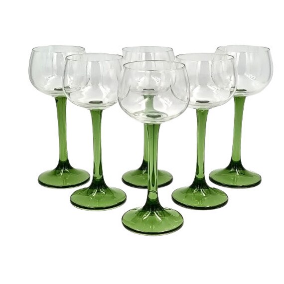 6 elegant khaki green stemmed GLASSES, Rhine wine glass, white wine