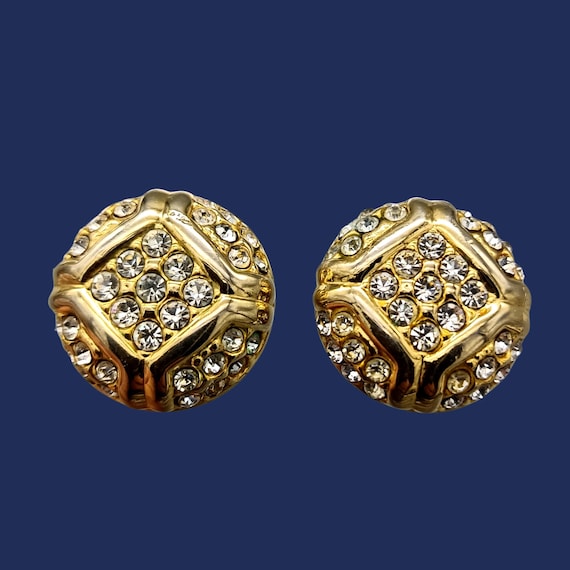 EARRINGS round clip in gold metal with small vintage diamonds