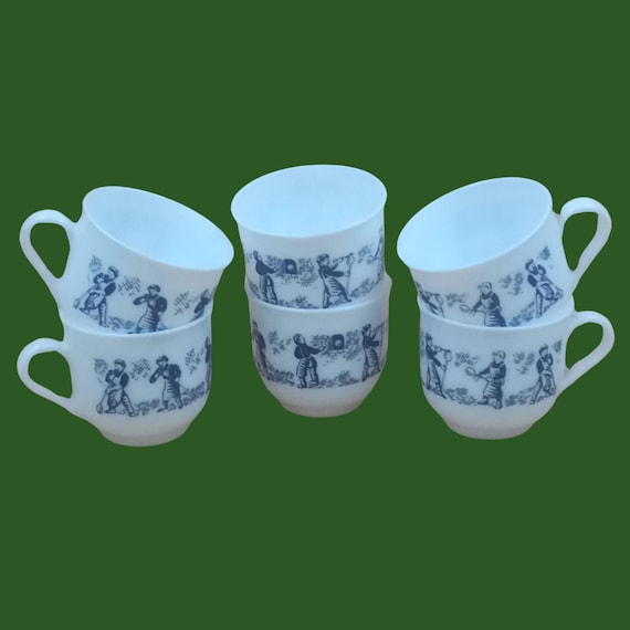 6 Arcopal coffee CUPS Glassblower decor France vintage