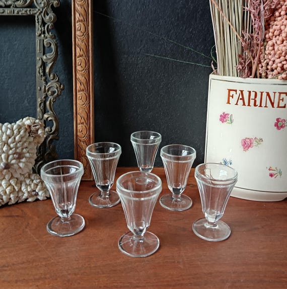Antique ribbed liqueur glasses from the early 20th century, vintage, France, fine champagne