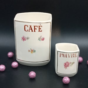 2 Art Deco spice POTS Sarreguemines France, vintage, coffee pepper food boxes
