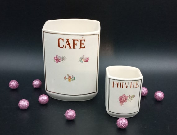 2 Art Deco spice POTS Sarreguemines France, vintage, coffee pepper food boxes